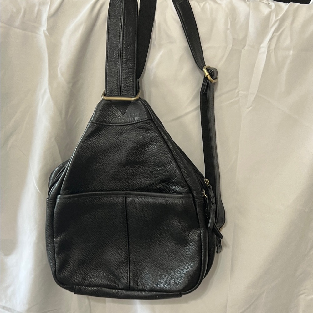 Roma Black Leather Backpack
